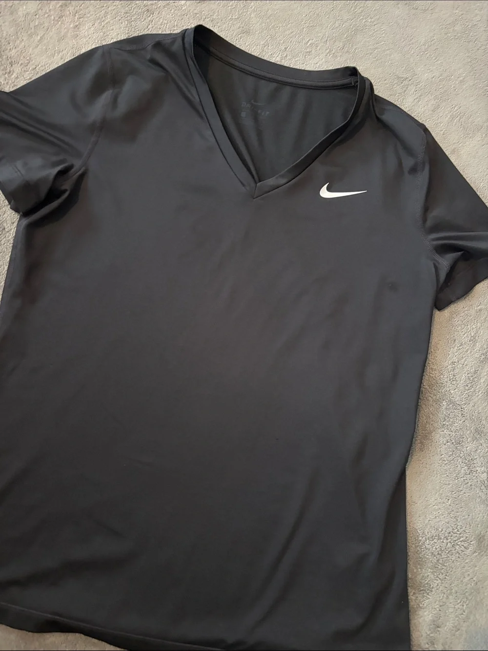 Nike Black V-Neck Short Sleeve Tee with White Swoosh Logo